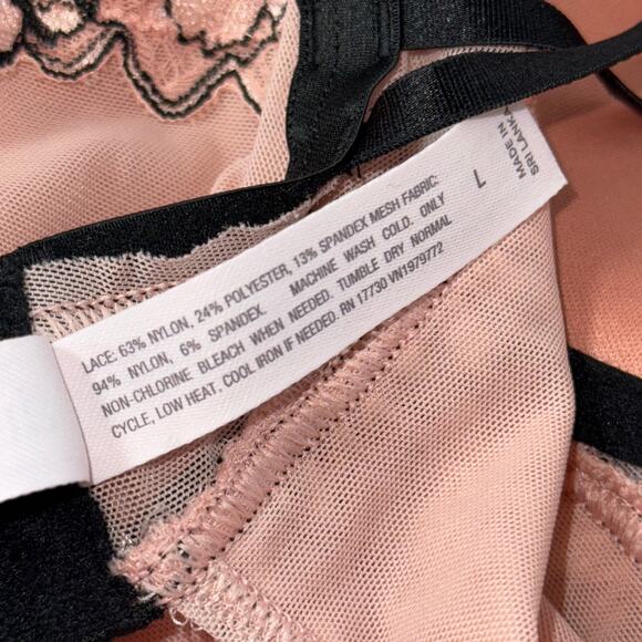 Auden Large Rose Push Up Babydoll Lingerie Coquette Pink Black Lace Underwire - Picture 10 of 14